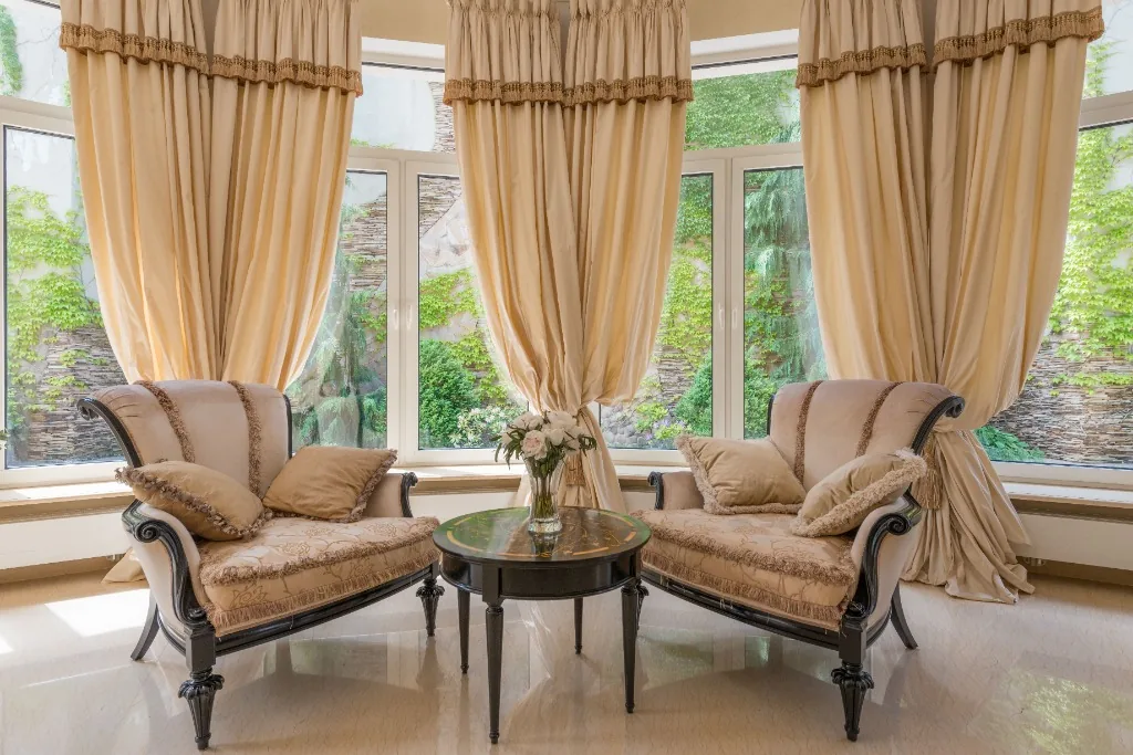 Luxury pleated drapes and window treatments