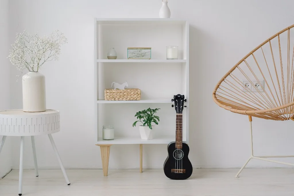 Minimalist white shelf decor and ceramics